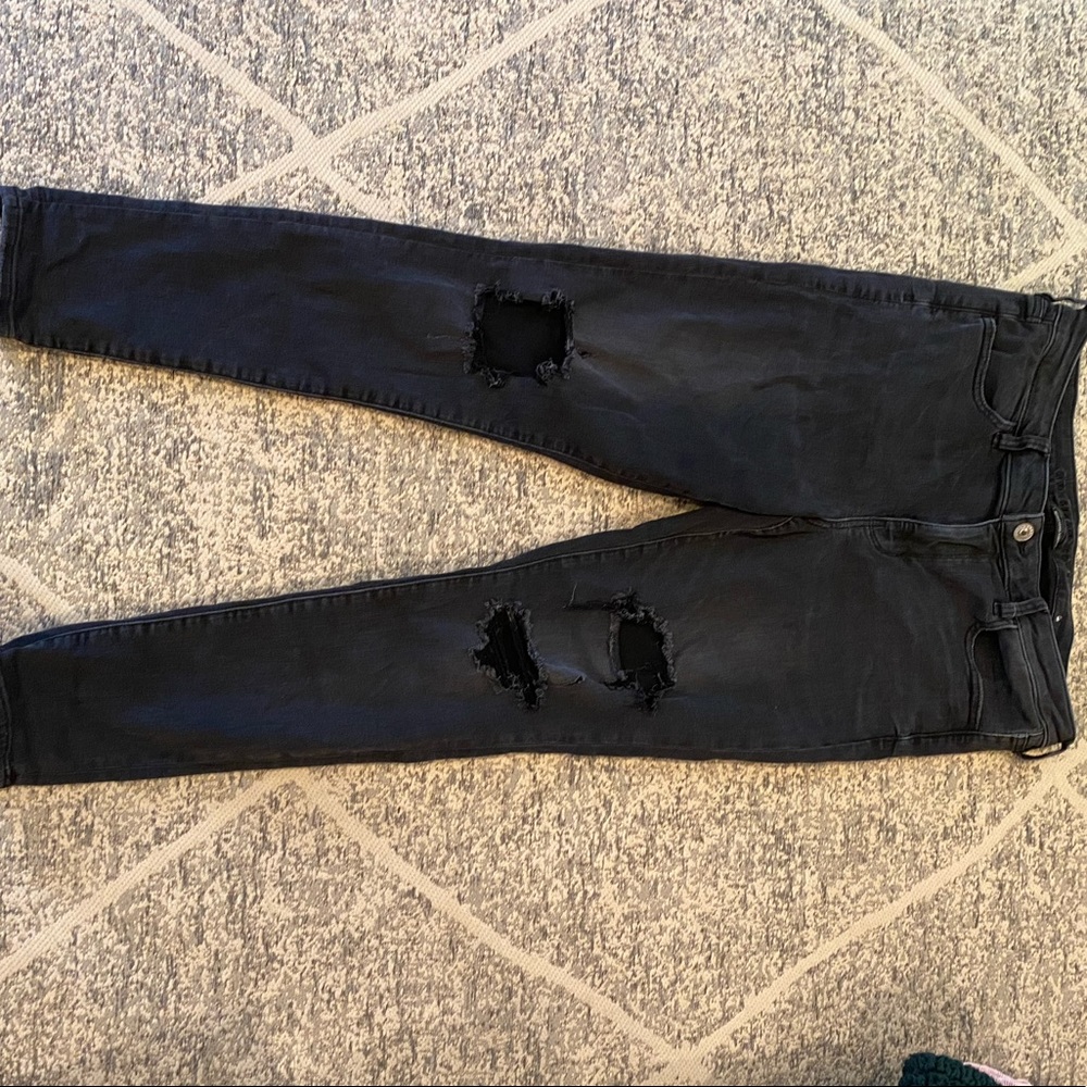 Black High Waisted Ripped Skinny Jeans | AE
